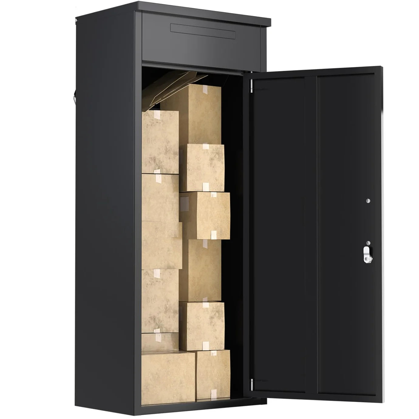 Lockable Package Delivery Box for Outside | Anti-Theft Parcel Drop Box, Weatherproof Galvanized Steel, Black