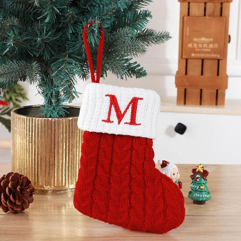 Cute Letters Christmas Stockings Decorative Creative Tree Pendant Wool Knitted Socks 