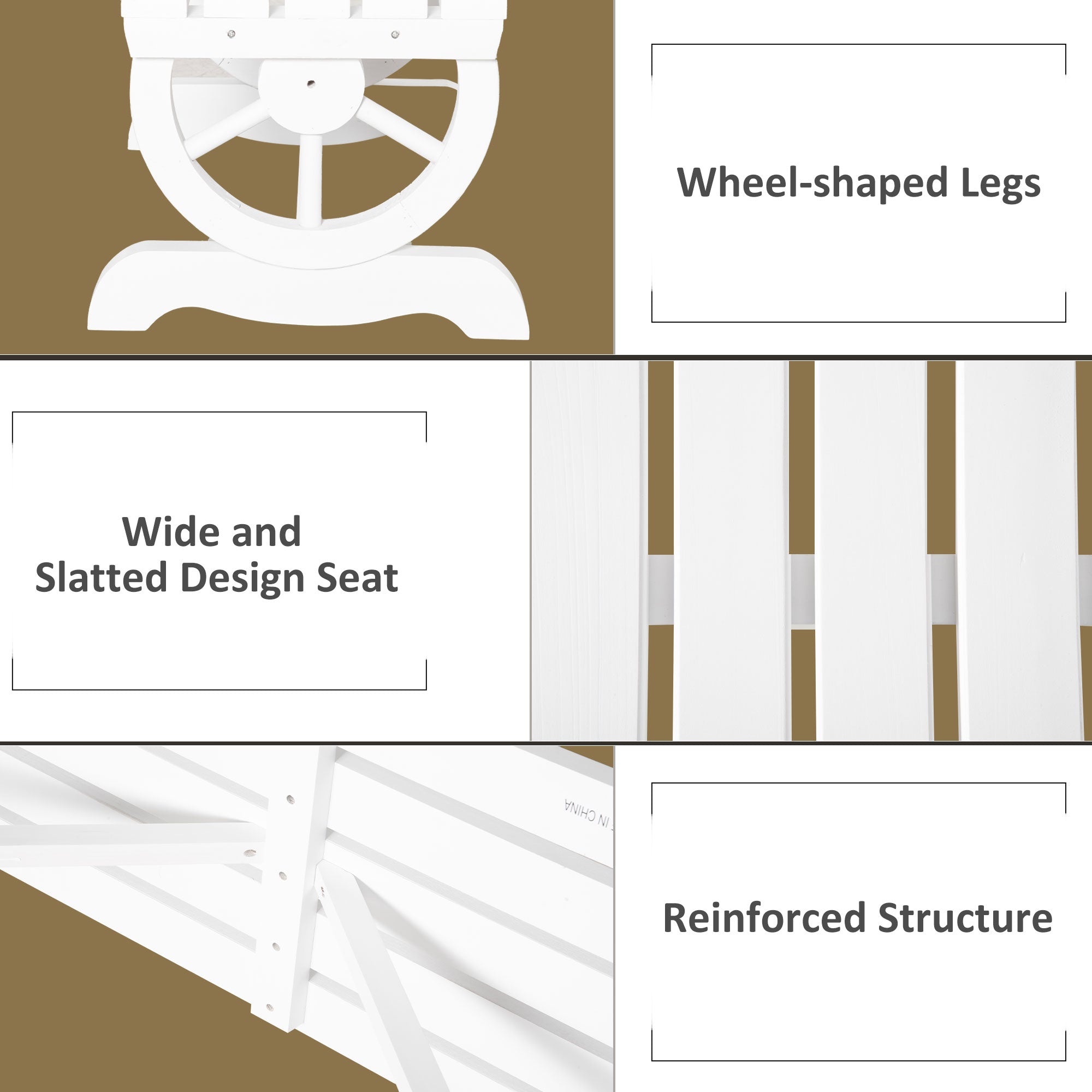 Outsunny Rustic Wood Wheel Outdoor Garden Bench for 2-Person with a Unique Wheel Design on the Legs & Strong Build, White 
