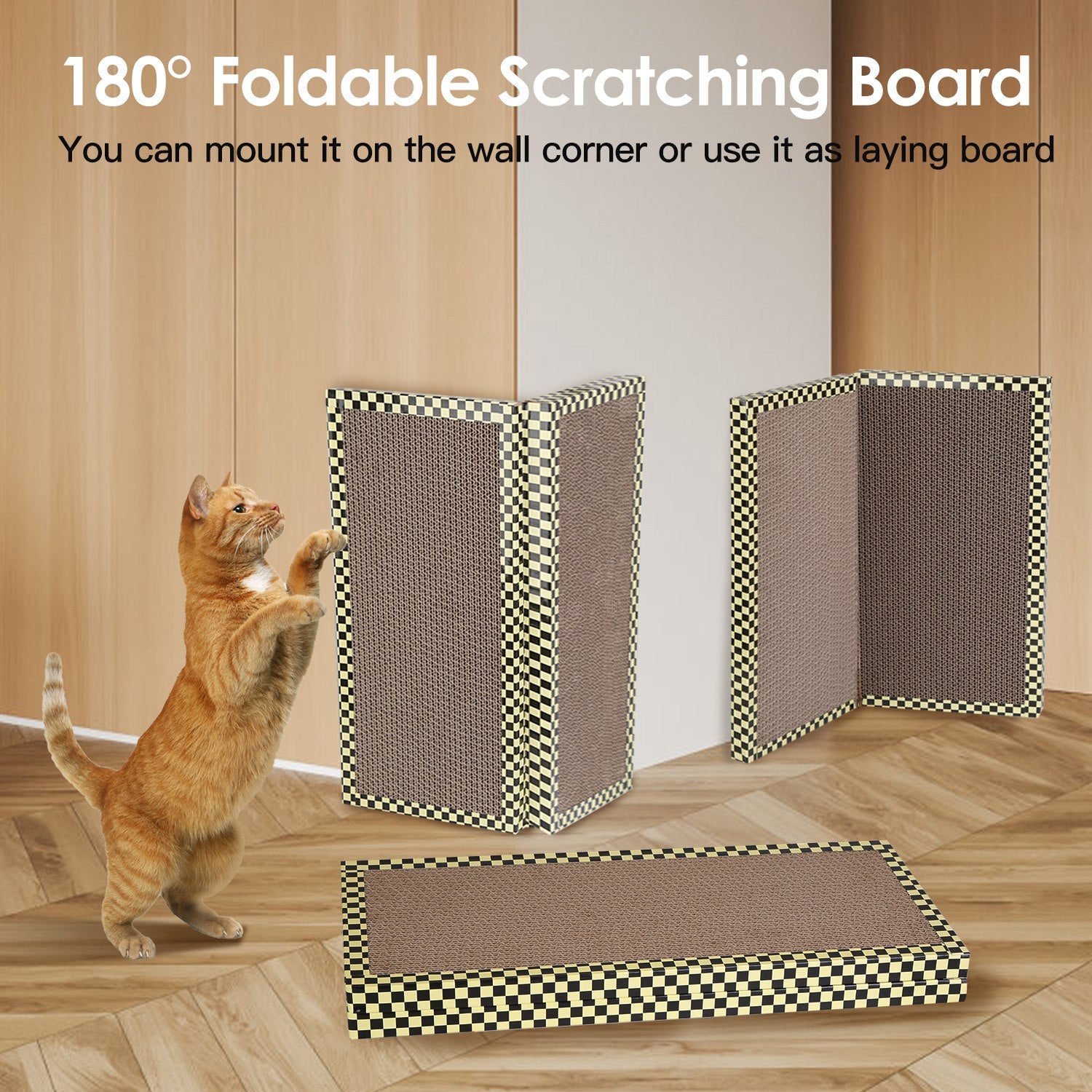 2Pcs Foldable Cat Scratcher Sofa Wall Couch Corner Vertical Double-Sided Cat Scratching Board No Drilling Cardboard Kitten Furniture Protector