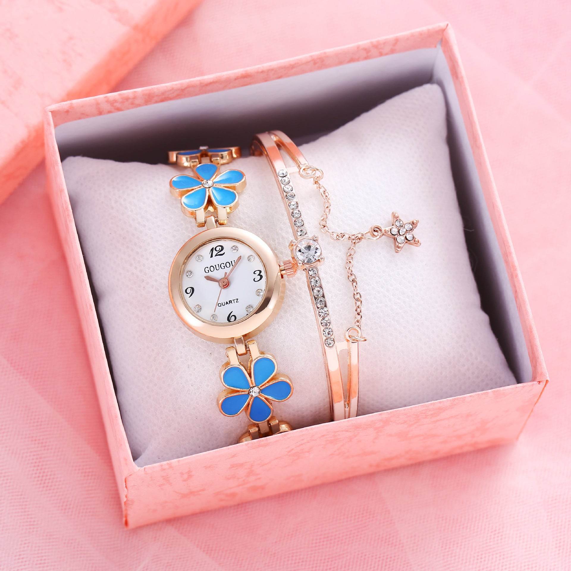 Women's Bracelet Watch Flower Disk Two-piece Bracelet Set 