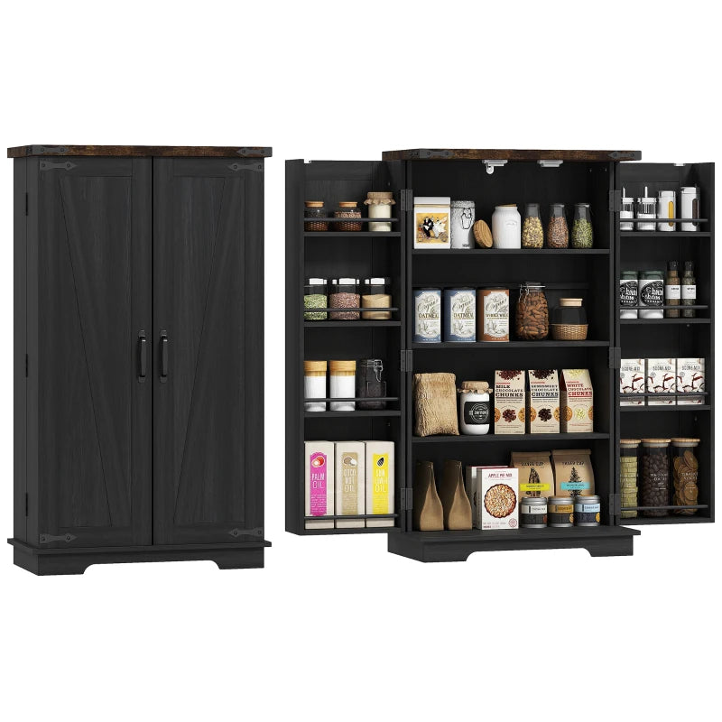 Farmhouse Kitchen Pantry Storage Cabinet, Kitchen Pantry Cabinet with Doors and Adjustable Shelves, Black