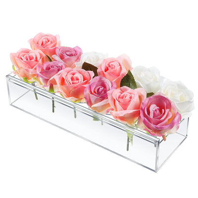 Clear Acrylic Flower Vase Rectangular Floral Centerpiece for Table Decoration Modern Flower Holder for Mother’s Day Valentine’s Day Wedding Party 12 H 