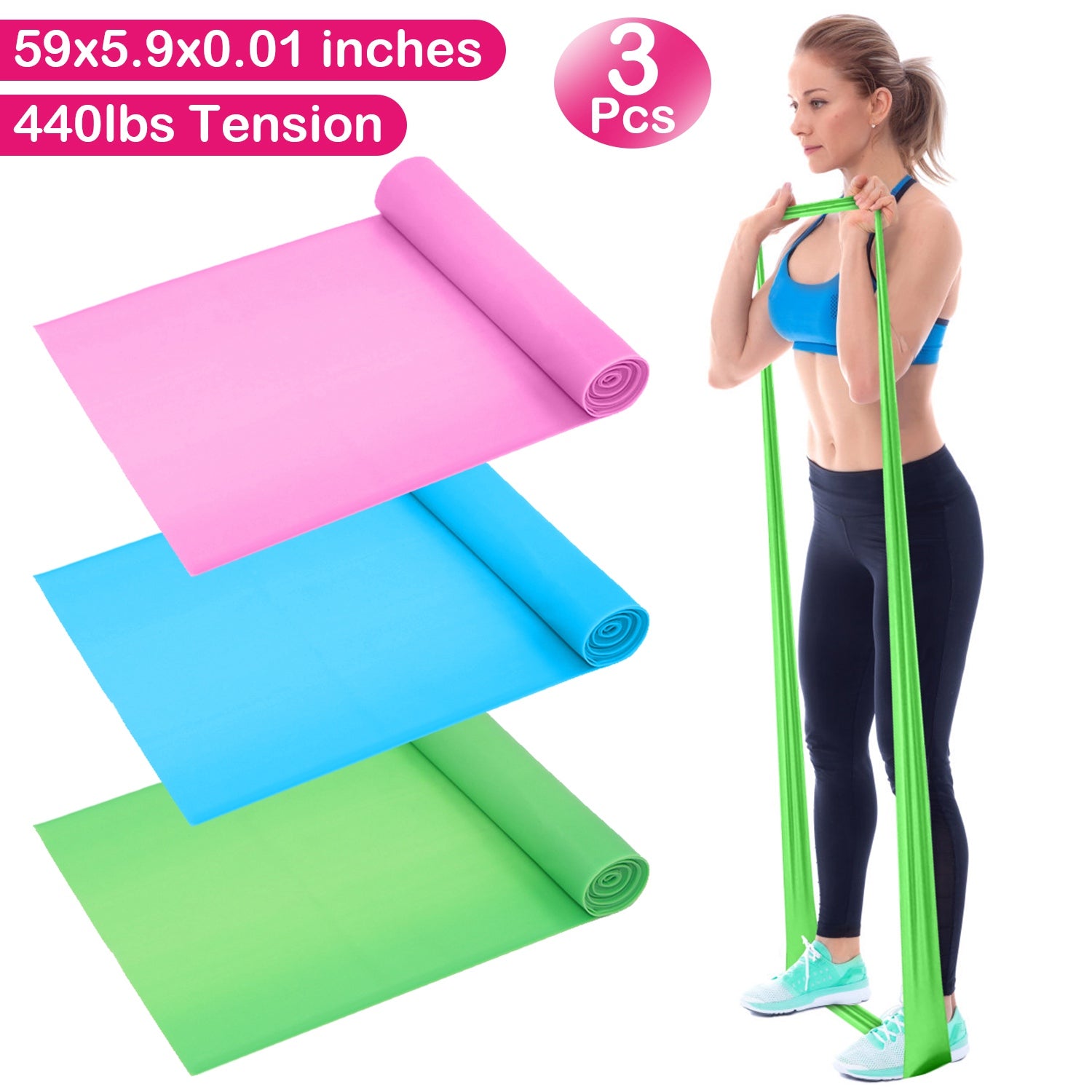 Yoga Resistance Band 3 Sets Non-Toxic Skin-Friendly 3 Tension Elastic Exercise Band Strength Training Physical Therapy Pilates Recovery Rehab