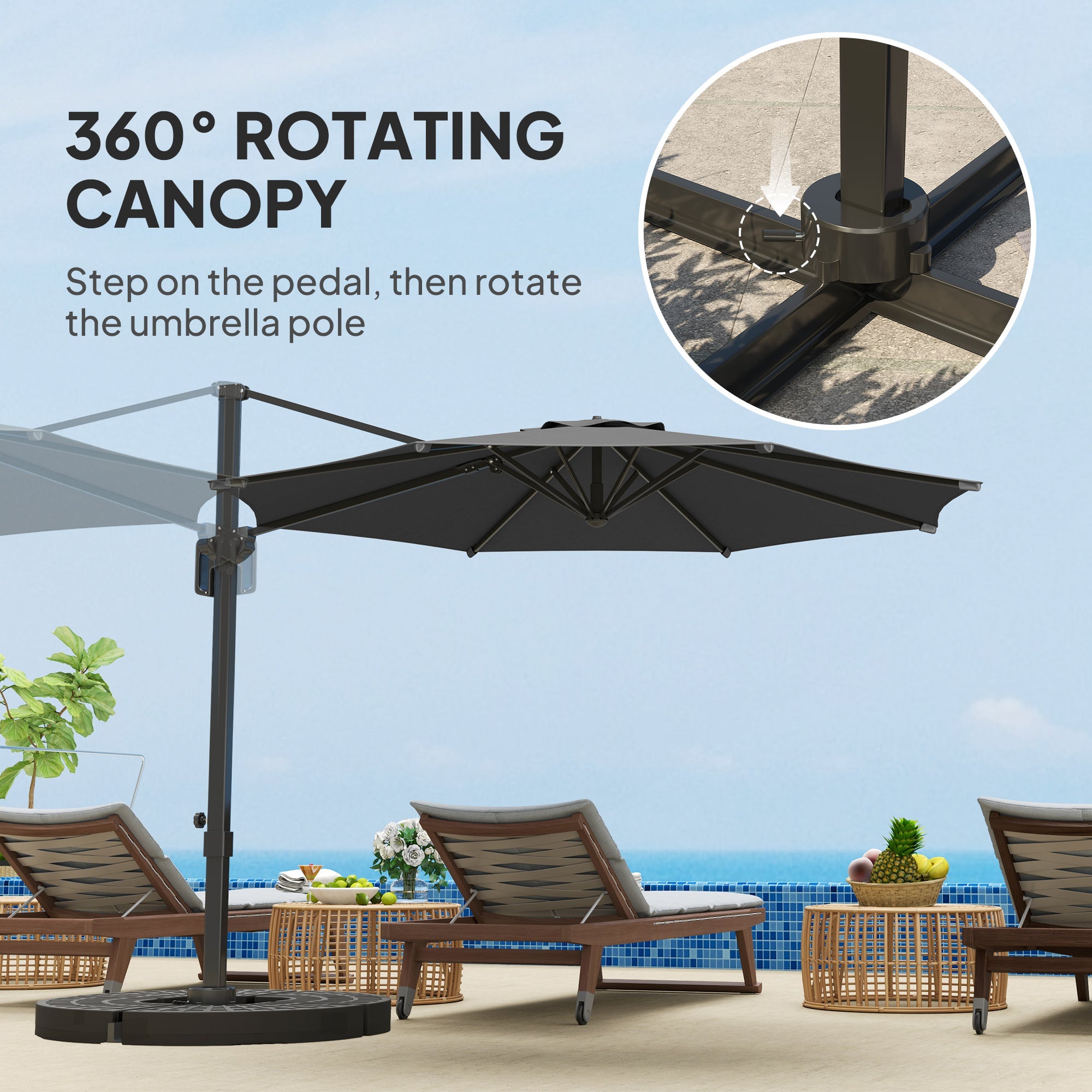 Outsunny 10' Offset Patio Umbrella Cantilever Umbrella with Aluminium Pole 360° Rotation and Tilt Adjustment, Grey 