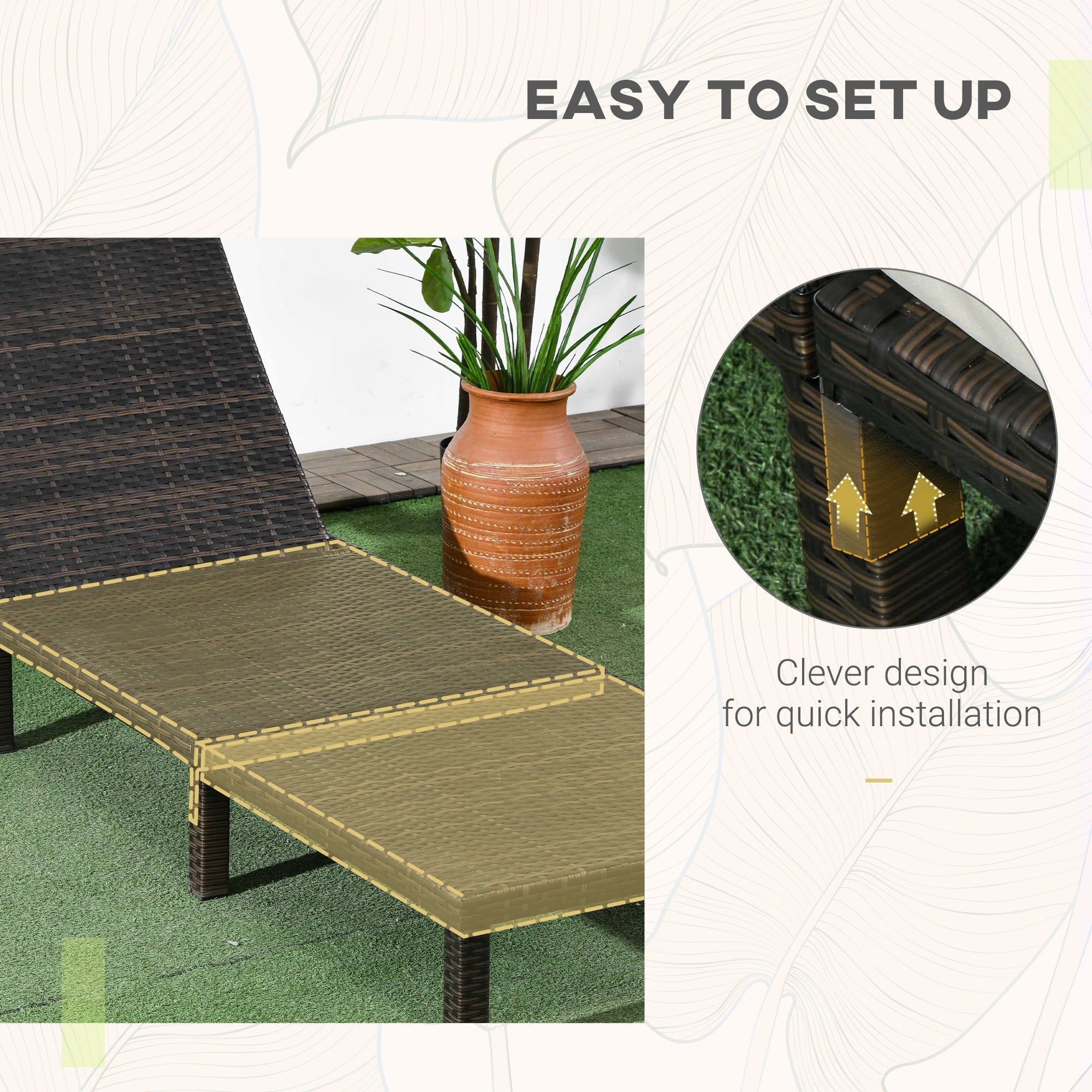 Outsunny Outdoor Chaise Lounge Patio Lounger 5-Level Adjustable Backrest Headrest Poolside Garden Backyard Cream White Color 