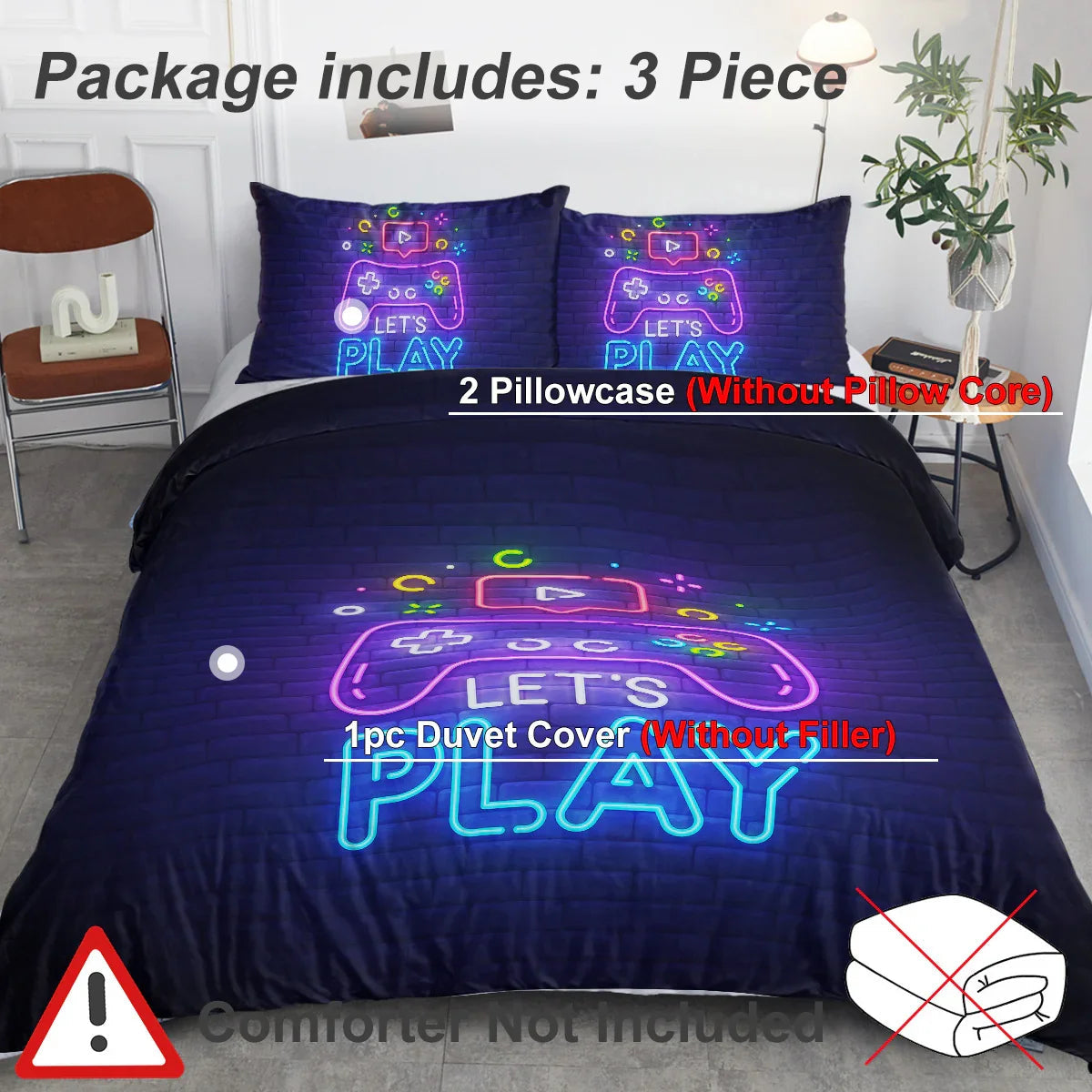 Gaming Duvet Cover Set Twin Full Queen King Size Video Game Controller Bedding Set, Boys Video Games Comforter Cover With 2 Pillow Shams, Bed Set For Boys Girls Bedroom Decor 