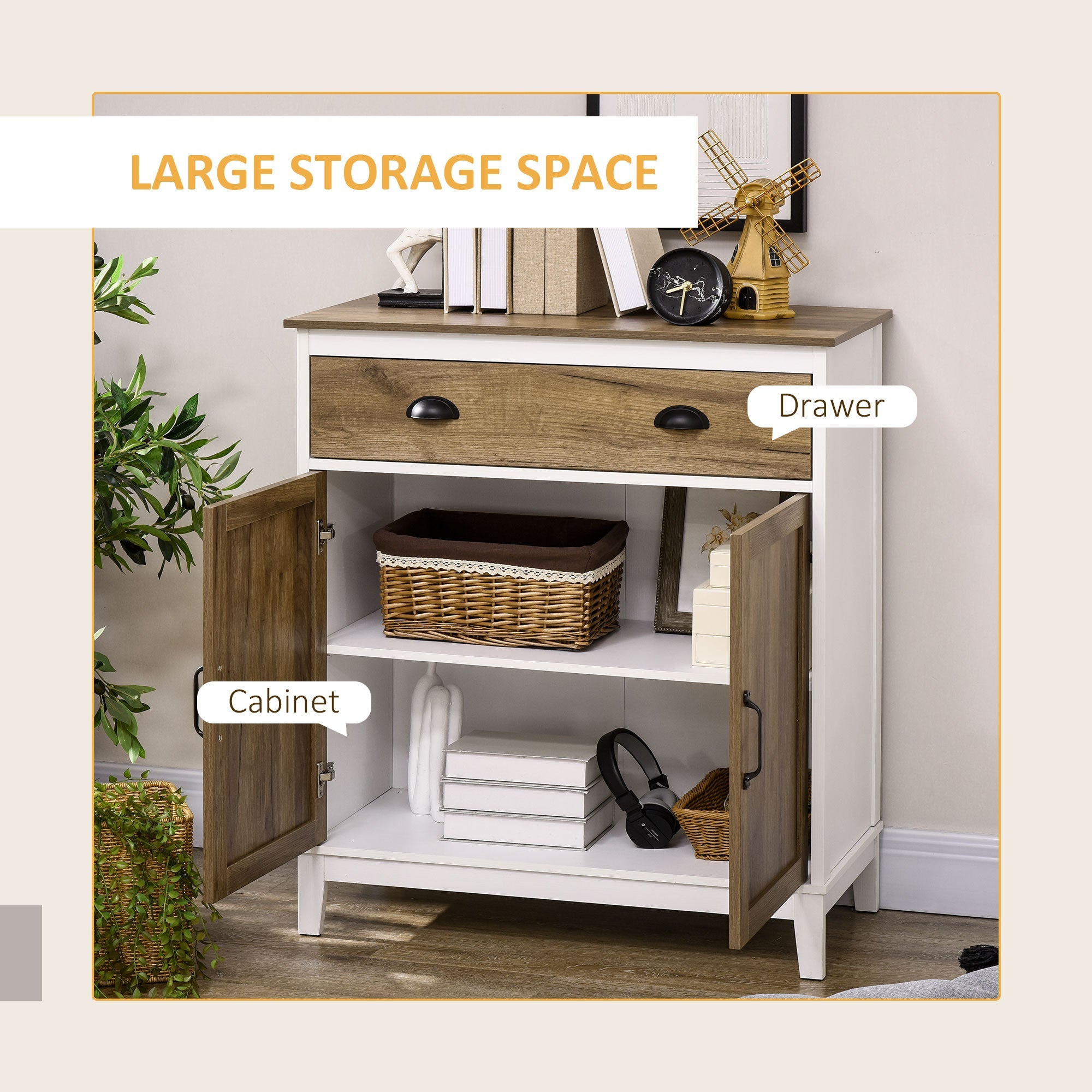 HOMCOM Distressed Wood Farmhouse Sideboard: Storage Cupboard with Drawer & 2 Doors for Rustic Kitchen & Living Room Decor 