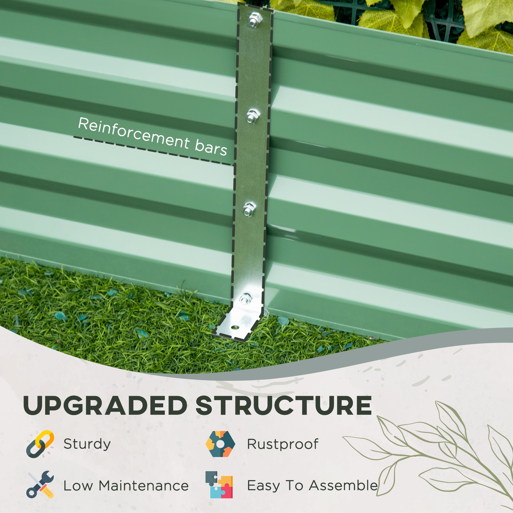 Outsunny 6' x 3' x 1' Raised Garden Bed with 2 Trellis Tomato Cages, Steel Frame Elevated Planter Box, Light Green 