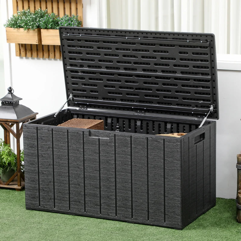 81 Gallon Garden Storage Box, Waterproof  Double Wall Storage Container with Wheels and Handles, Black