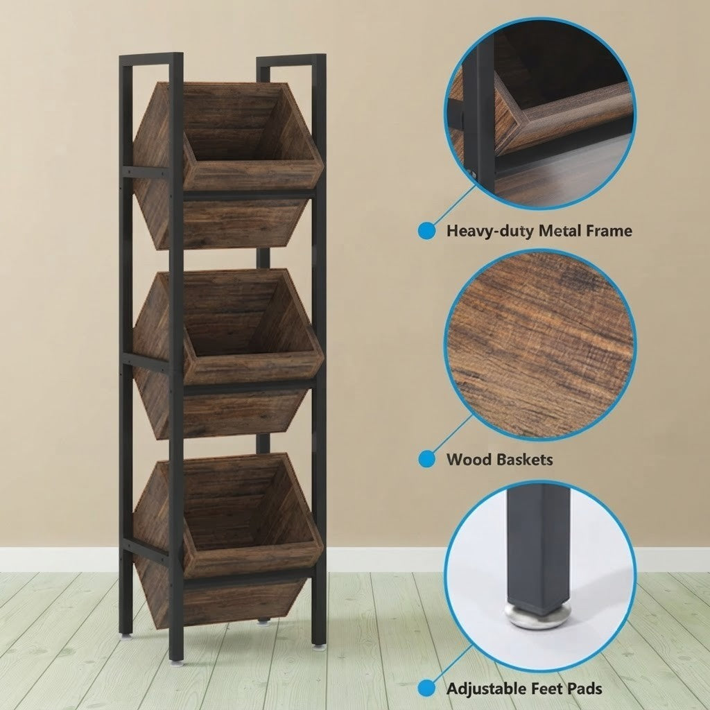 Industrial Wine Rack, 3-Tier Freestanding Wine Storage Stand for 36 Bottles, Rustic Brown & Black
