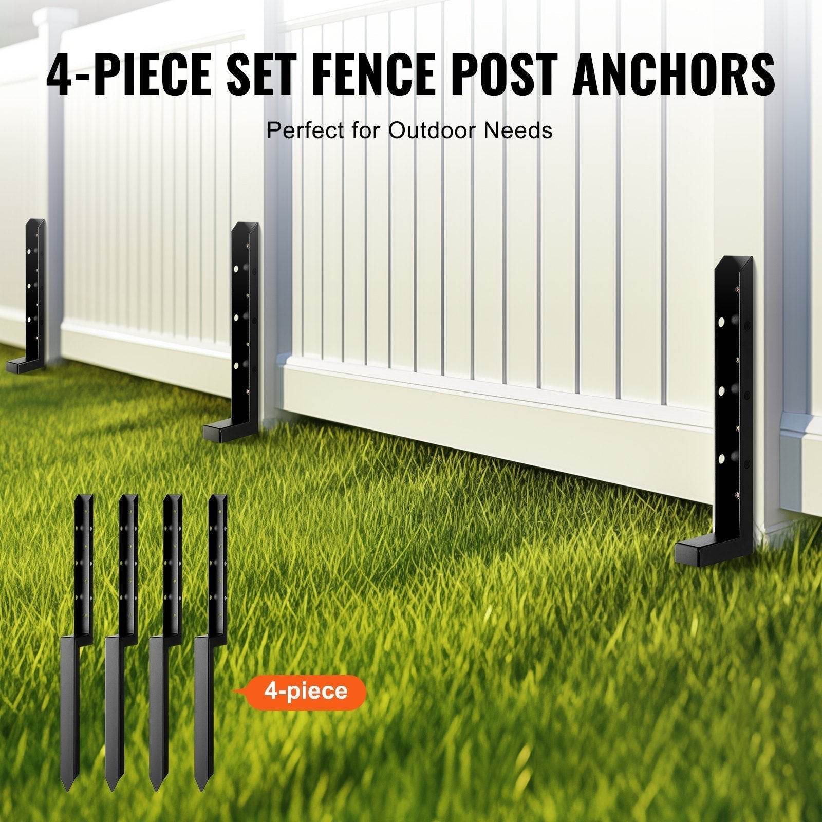 Fence Post Anchor Repair Kit, 4 Pack Inner Diameter 2 X2 Inches Heavy Duty Steel Fence Post Support Stakes, Anchor Ground Spike For Repair Tilted, Broken Wood Fence Post 