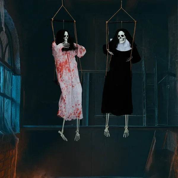Outdoor Halloween Decorations 2 Packs Hanging Ghosts Decor With Lighted Up Eyes And Horror Scream, 3ft Scary Grim Reaper Swinging Ghost Flying For Yard Patio Lawn Garden 