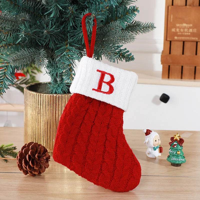 Cute Letters Christmas Stockings Decorative Creative Tree Pendant Wool Knitted Socks 