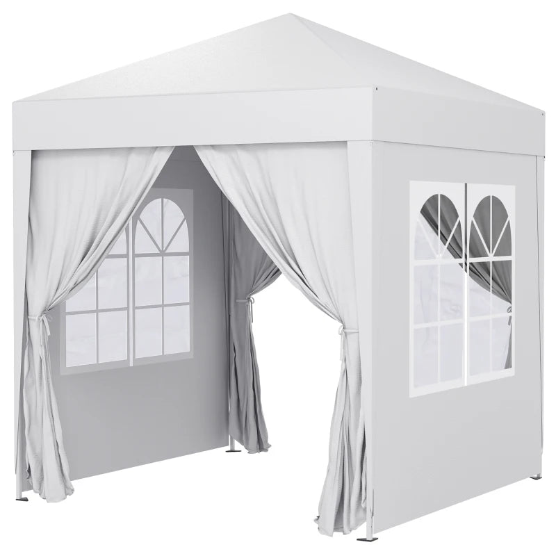 6.6'x6.6' Pop Up Canopy Tent with Sidewalls, Instant Sun Shelter Camping Gazebo with Carry Bag, White