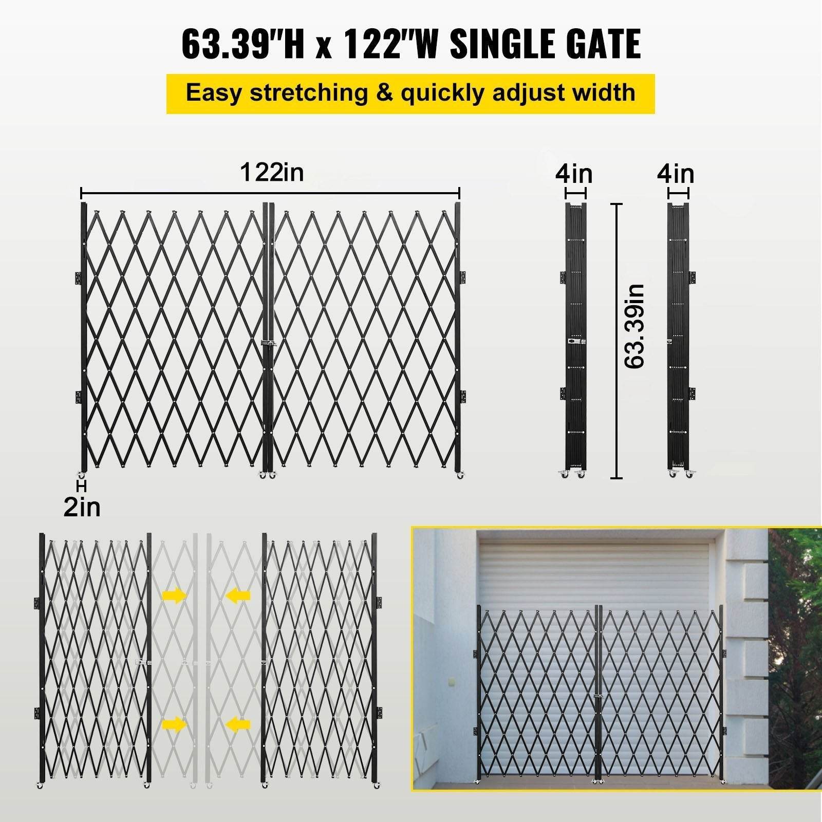 Double Folding Security Gate, 5.1 H X 10.2 W Folding Door Gate, Steel Accordion Security Gate, Flexible Expanding Security Gate, 360 Rolling Barricade Gate, Scissor Gate Or Door With Keys 