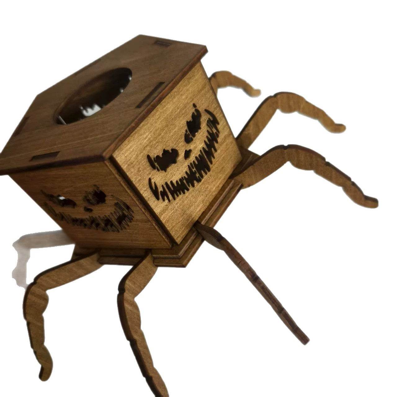 Cross-border New Ghost Halloween Spider Mini Lantern Candlestick Decorations Interesting Ornaments Wooden Craftwork 