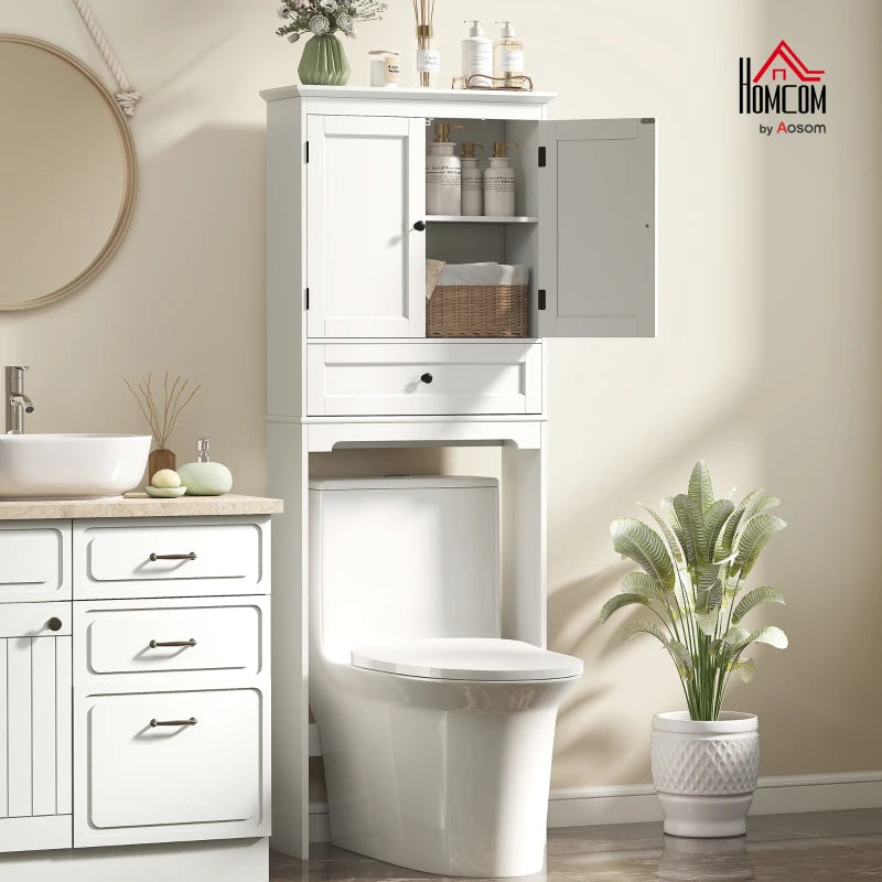 Over The Toilet Storage, Modern Bathroom Cabinet Over Toilet with Drawer, Cabinet and Adjustable Shelf, White