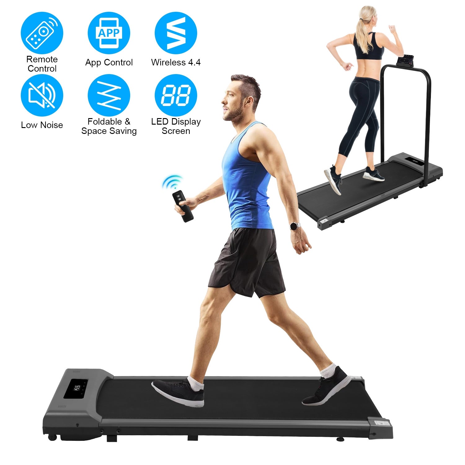 2-in-1 Under Desk Folding Treadmill Foldable Walking Pad with Remote Control Wireless App Control Free Installation Jogging Machine For Home Office