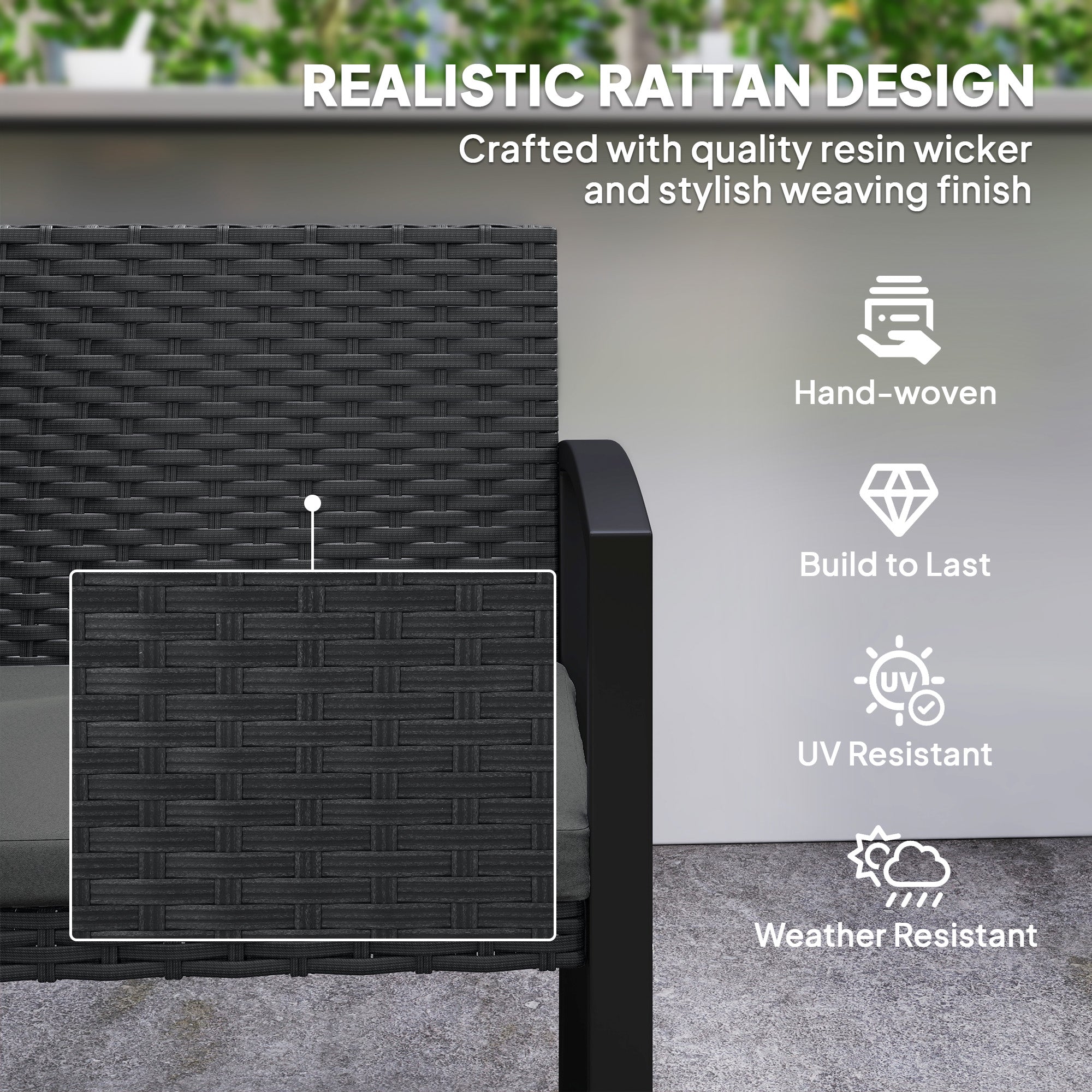 Outsunny 2 Seater Outdoor Bench, Rattan Garden Bench Loveseat with Cushion, Armrests, Steel Frame for Patio, Porch, Light Grey 