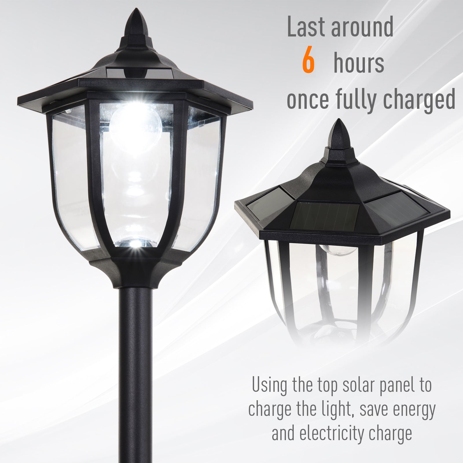 Outsunny Solar LED Torch Lights, Outdoor Garden Lighting, Water-Resistant, Automatic On/Off, 6-8 Hours 