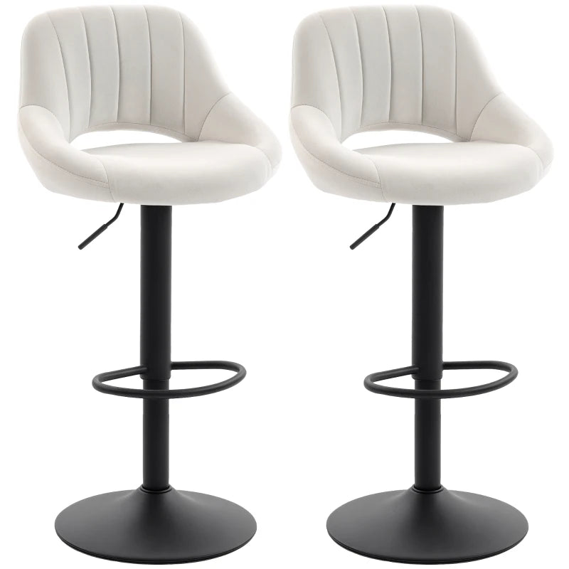 Bar Stools Set of 2, Swivel Counter Height Barstools with Adjustable Height, Plush Upholstered Bar Chairs with Round Metal Base and Footrest, Cream