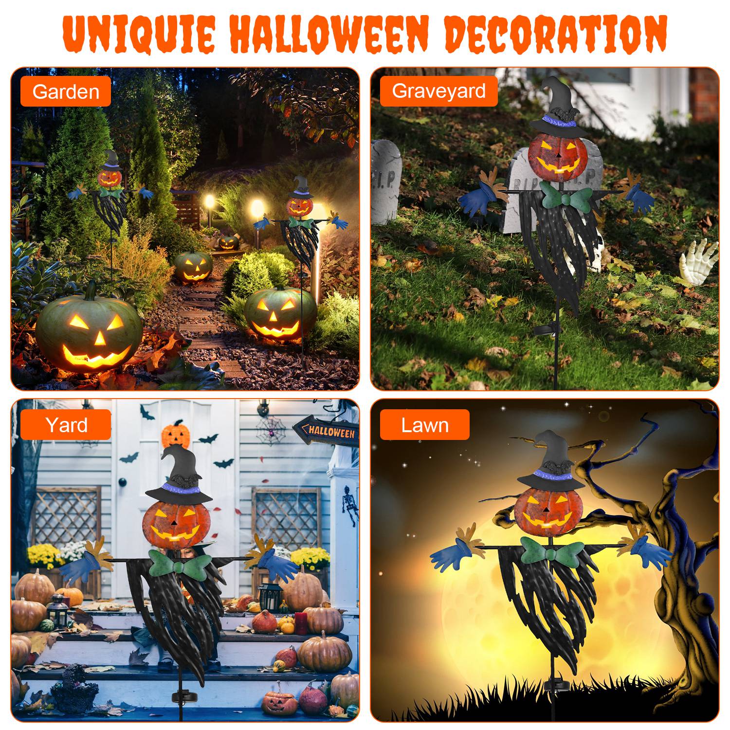 Scarecrow Shape Halloween Decoration Light Waterproof Iron Halloween Decoration Solar Powered Stake Light for Party Garden Yard Park Lawn