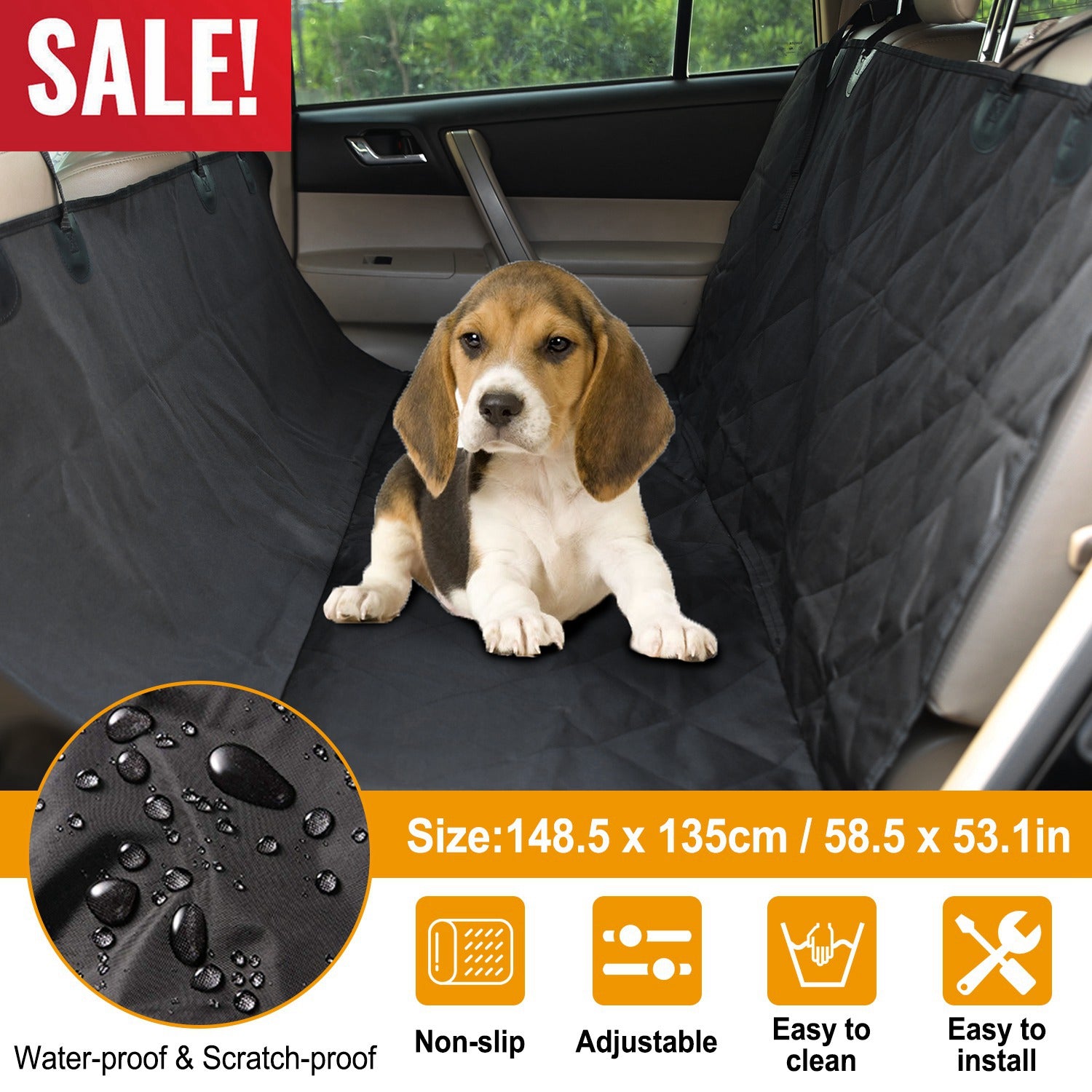 Waterproof Dog Car Seat Cover Scratchproof Pet Hammock Protector Rear Seat Mat Seatbelt