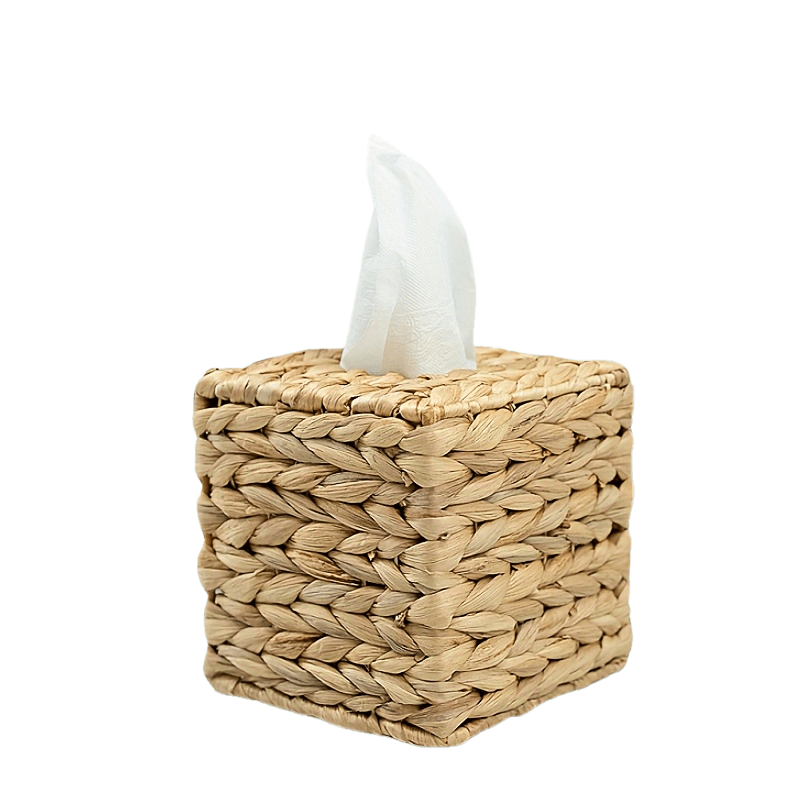 Straw Paper Towel Basket - Woven Water Hyacinth Grass Tissue Box for Tabletop & Restaurant Décor