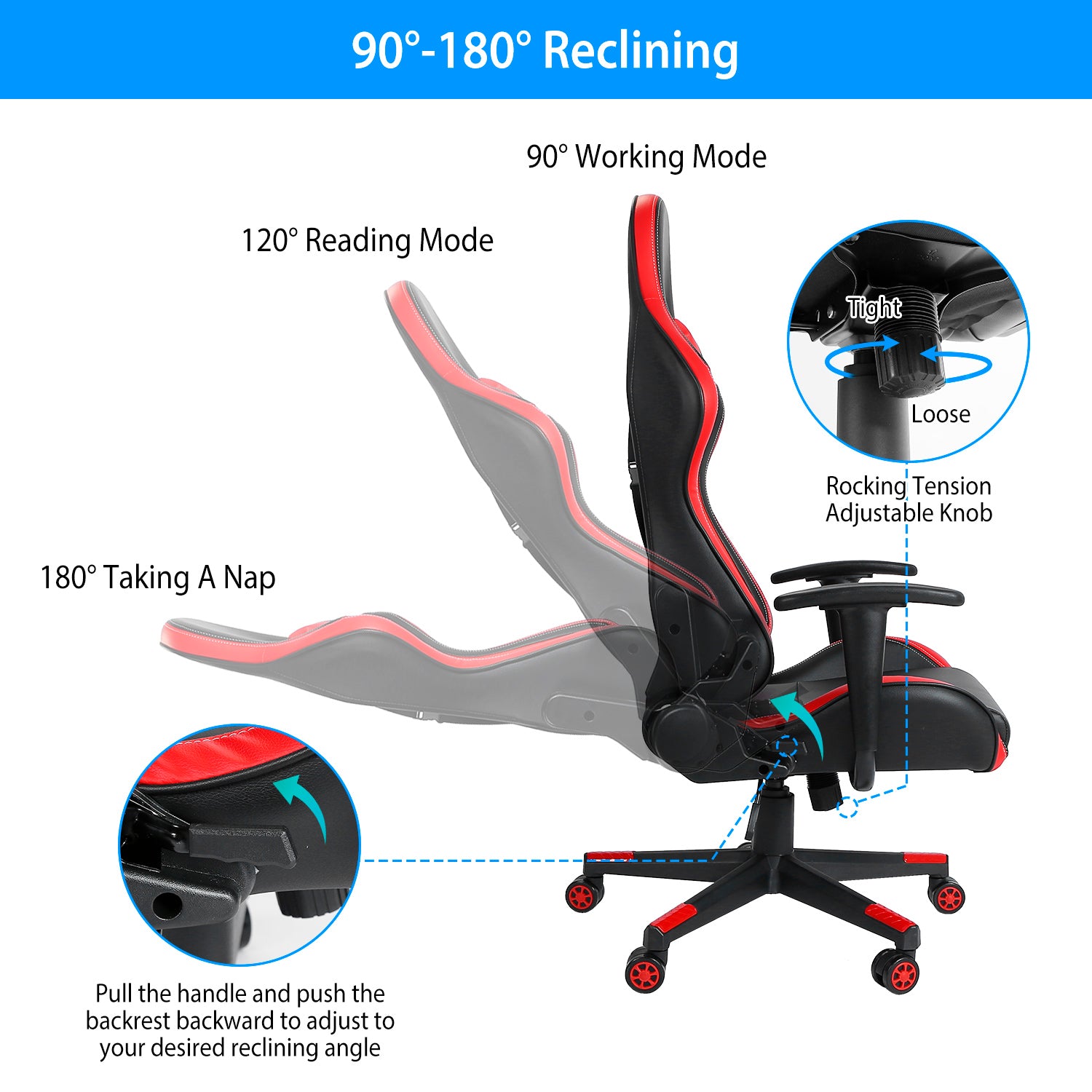 Gaming Racing Chair Ergonomic PC Computer Chair E-Sports Gamer Office Task Swivel Chair w/ Height Adjustment Headrest Lumbar Support 265lbs Load Capac