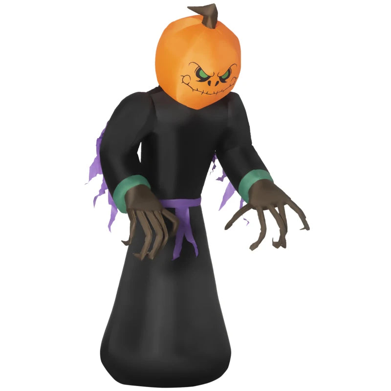 HOMCOM 9ft Inflatable Pumpkin Head Ghost – LED Blow-Up Halloween Decoration for Outdoor Lawn & Garden 