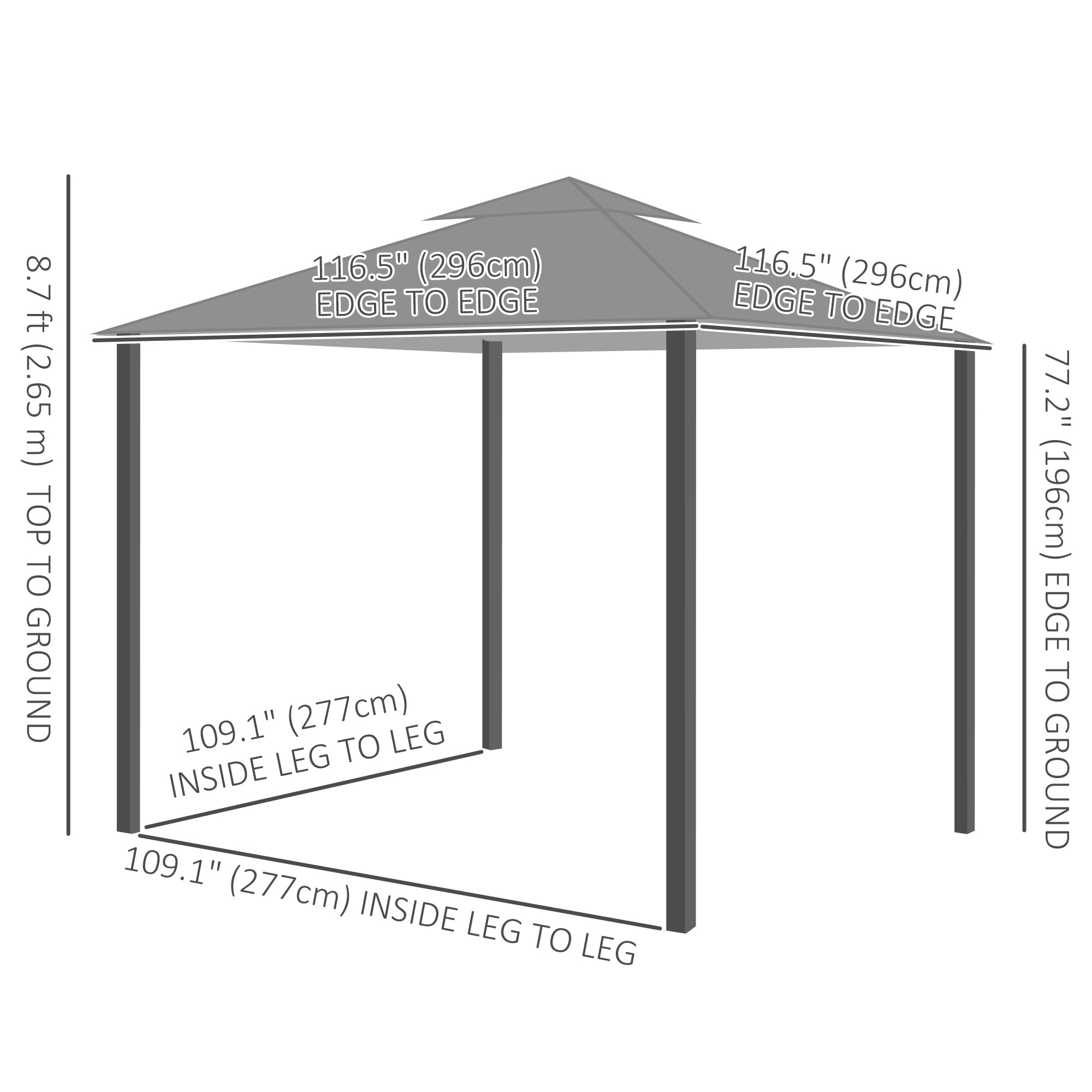 Outsunny 10' x 10' Outdoor Patio Gazebo Double Soft-top Garden Shelter with Curtains Mesh Screen Drapes Light Grey 