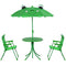 Kids Folding Picnic Table and Chair Set Pattern Outdoor Garden Patio Backyard with Removable & Height Adjustable Sun Umbrella Green
