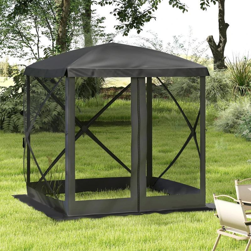 Pop-Up Tent, Foldable Screen Tent with Carry Bag, Zippered Door and Ground Stakes, Fits 3-4 People, Black