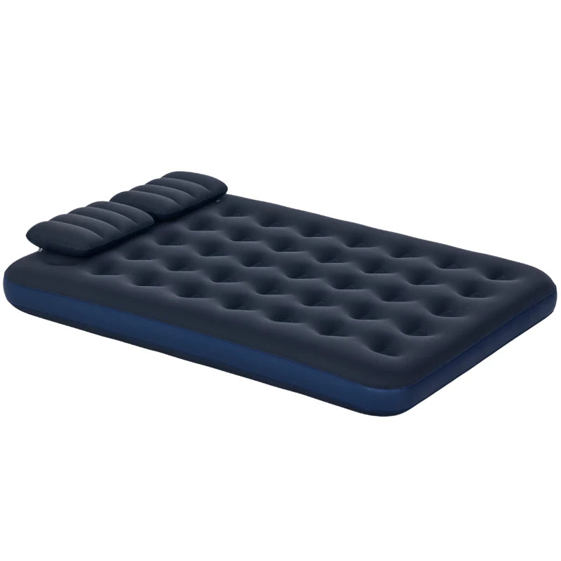 Queen Size Air Mattress Camping Air Bed with 2 Pillows and Hand Pump, Blue