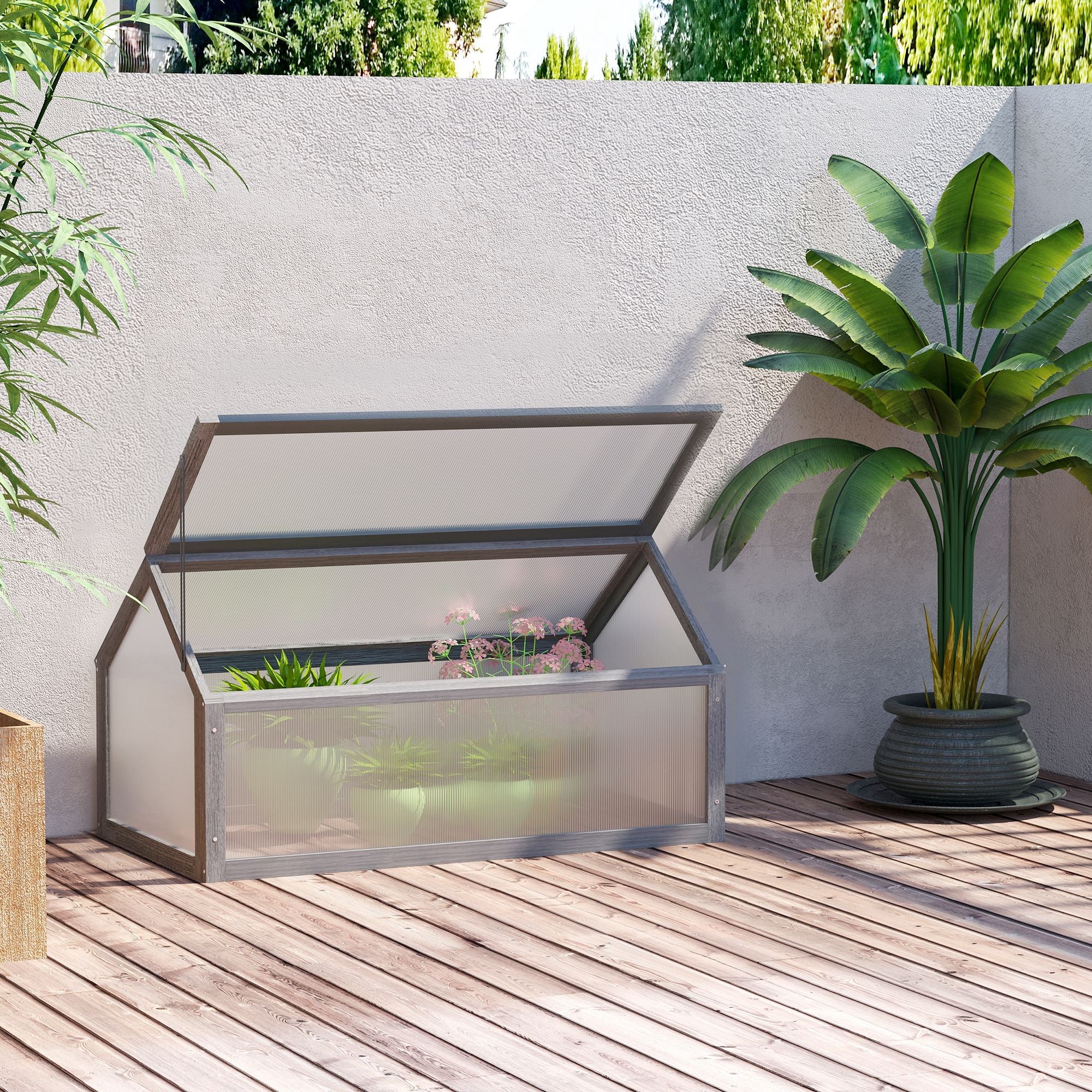 Outsunny Wooden Cold Frame Greenhouse Garden Portable Raised Planter with Openable Top for Indoor, Outdoor, Flowers, Vegetables, Plants, 35.5" x 20.5" x 19.5", Grey 