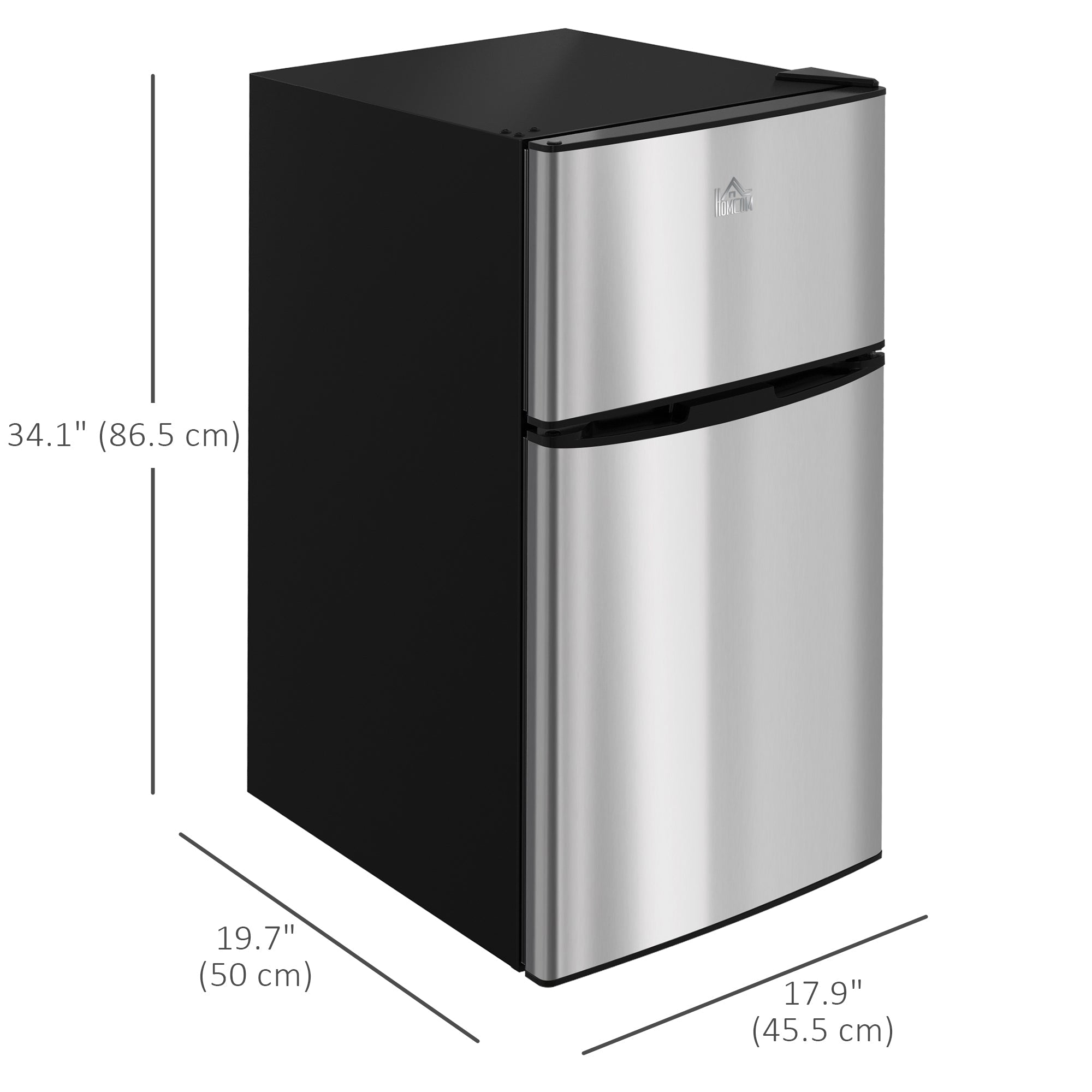HOMCOM 3.2 Cu Ft Compact Refrigerator, Mini Fridge with Freezer, Adjustable Shelves and Reversible Doors for Bedroom, Silver 