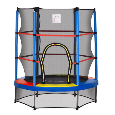 Outsunny Kids Trampoline: Φ55" Round, Safety Net, Indoor Bouncer, 3-6 Years, Steel Frame, Multi-Coloured 