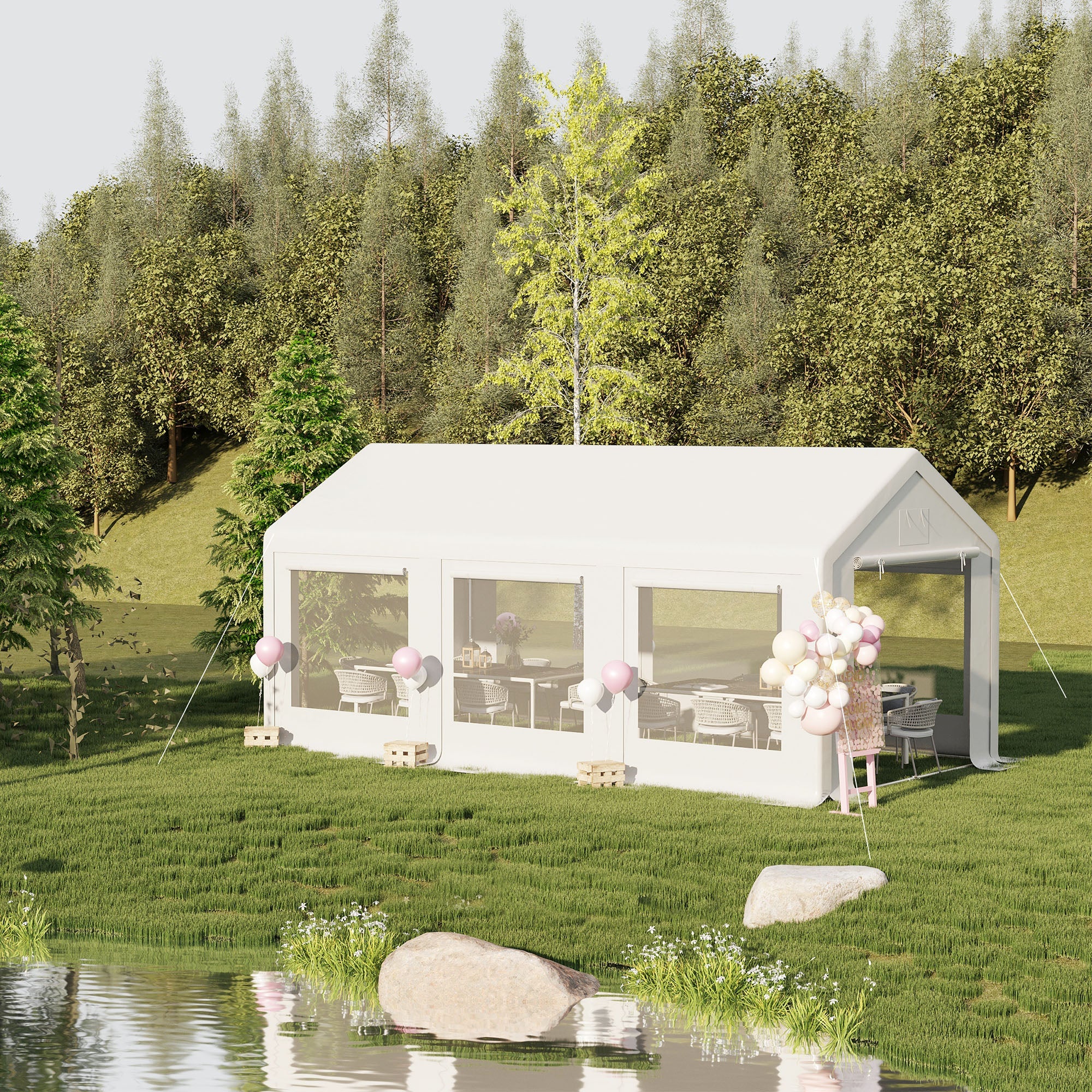 Outsunny 20' x 10' Party Tent Canopy, Gazebo Tent with 6 Removable Side Walls and Windows for Outdoor Event, White 
