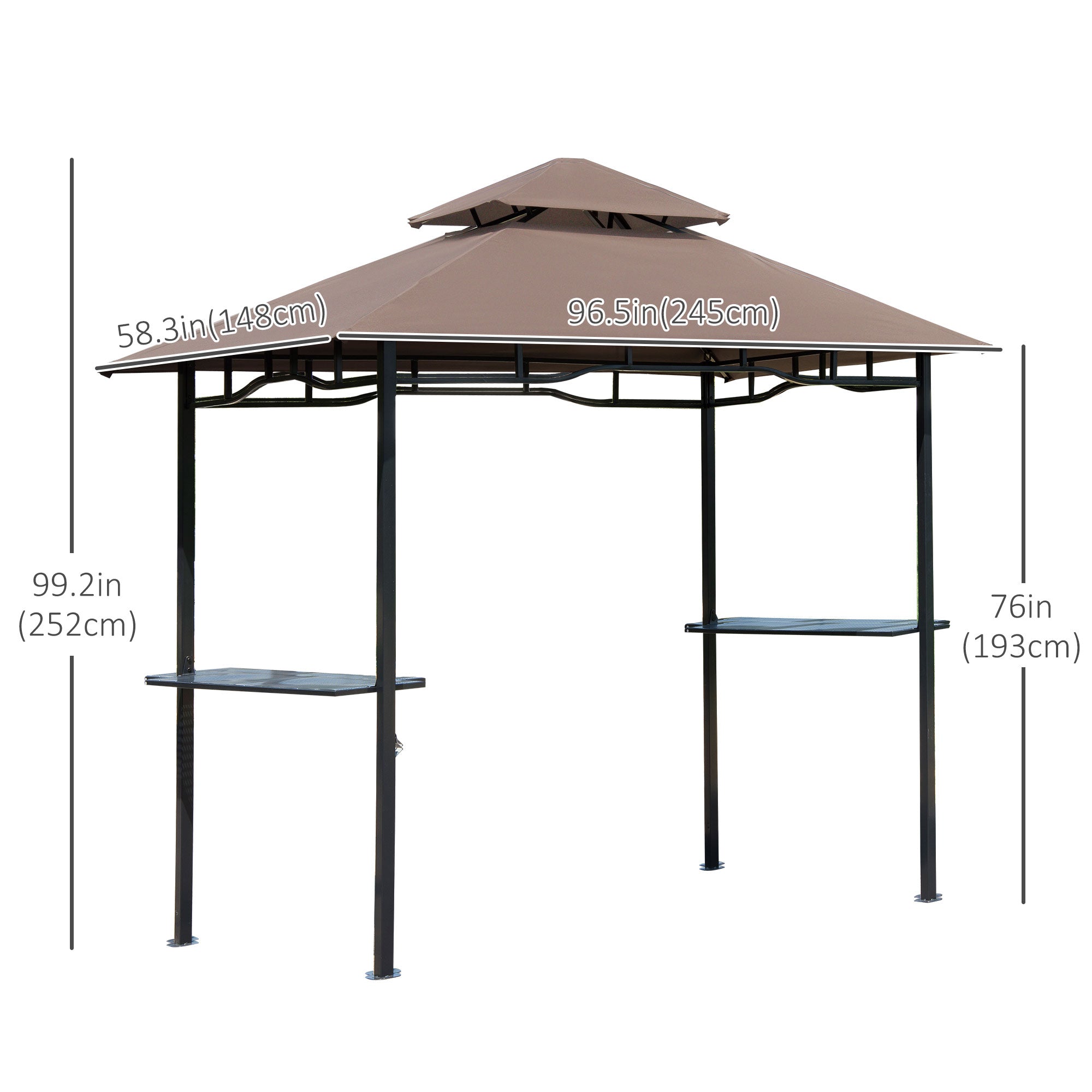 Outsunny 8' x 5' BBQ Grill Gazebo Tent with Double Tiered Canopy for Outdoor Sun Shade, Coffee 