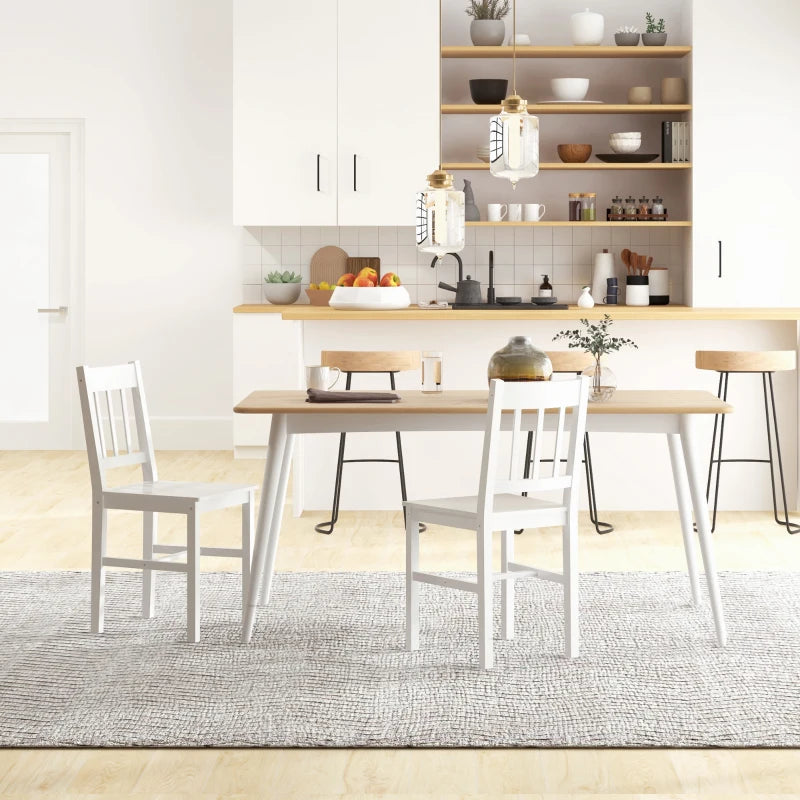 Dining Chairs Set of 2, Kitchen Chair with Slat Back, Pine Wood Structure for Living Room and Dining Room, White