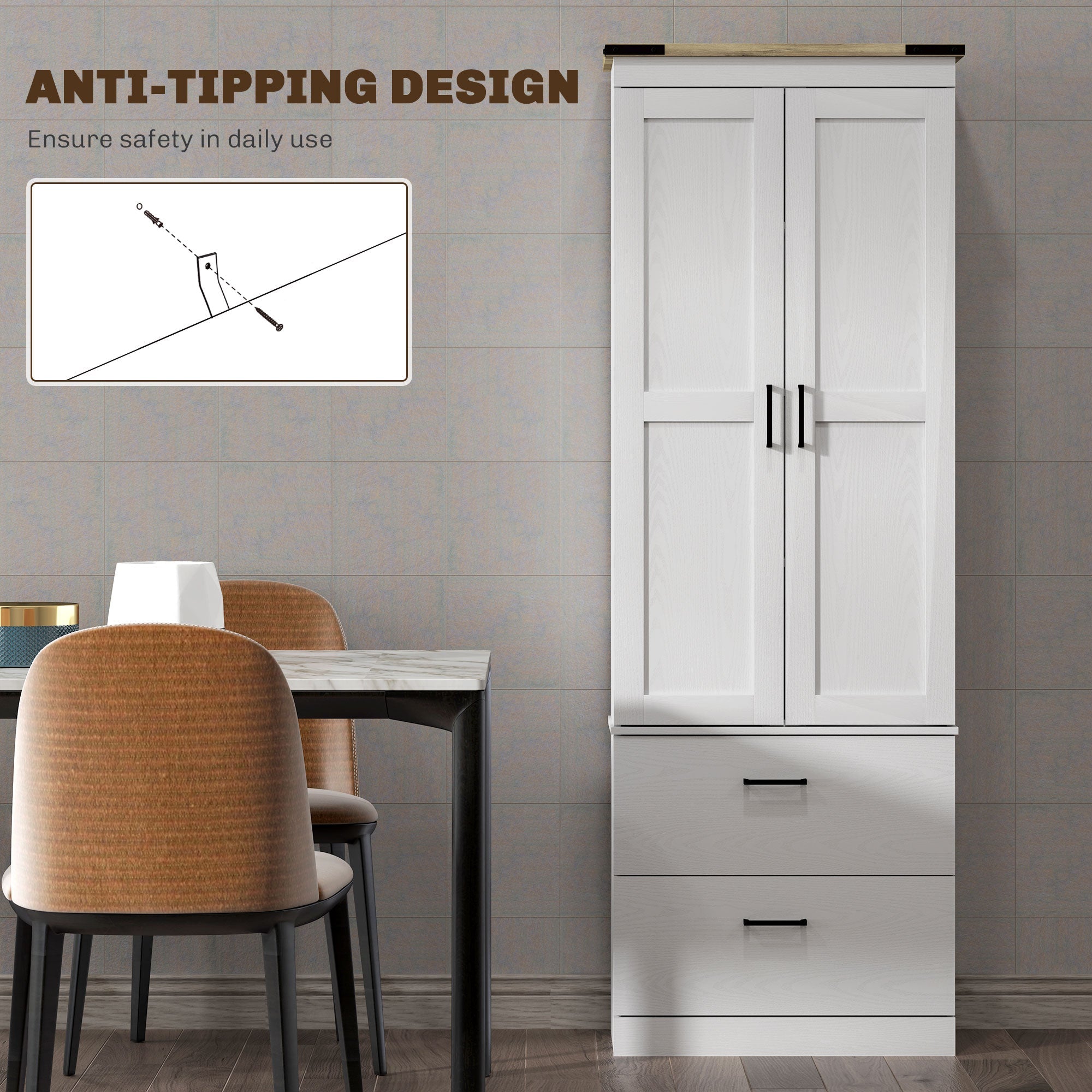 HOMCOM 67" Tall Kitchen Pantry Storage Cabinet, Kitchen Pantry Cabinet with Doors, Drawers and Adjustable Shelves, Cream White 