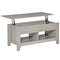 HOMCOM Light Grey Lift Top Coffee Table: Pop-Up Center Table with Hidden Storage, Open Shelves for Living Room