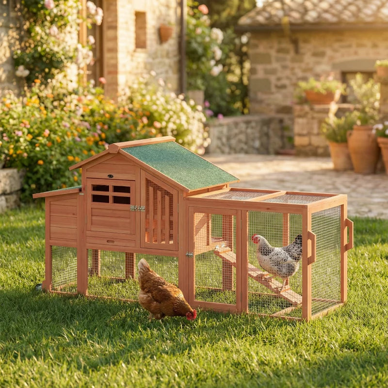 Chicken Coop with Run Mobile Wooden Hen House with Nesting Box Pull-out Tray for 1-2 Chickens Orange