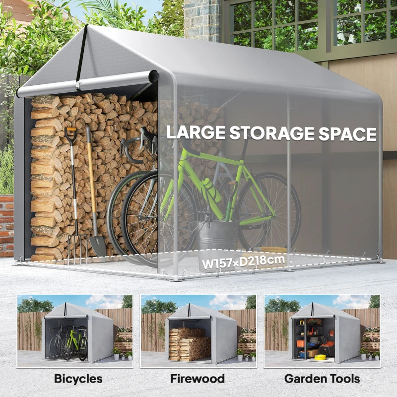 7' x 5' Portable Shed, Waterproof Bike Tent with Roll-up Zipper Door and Galvanized Metal Frame for Bike