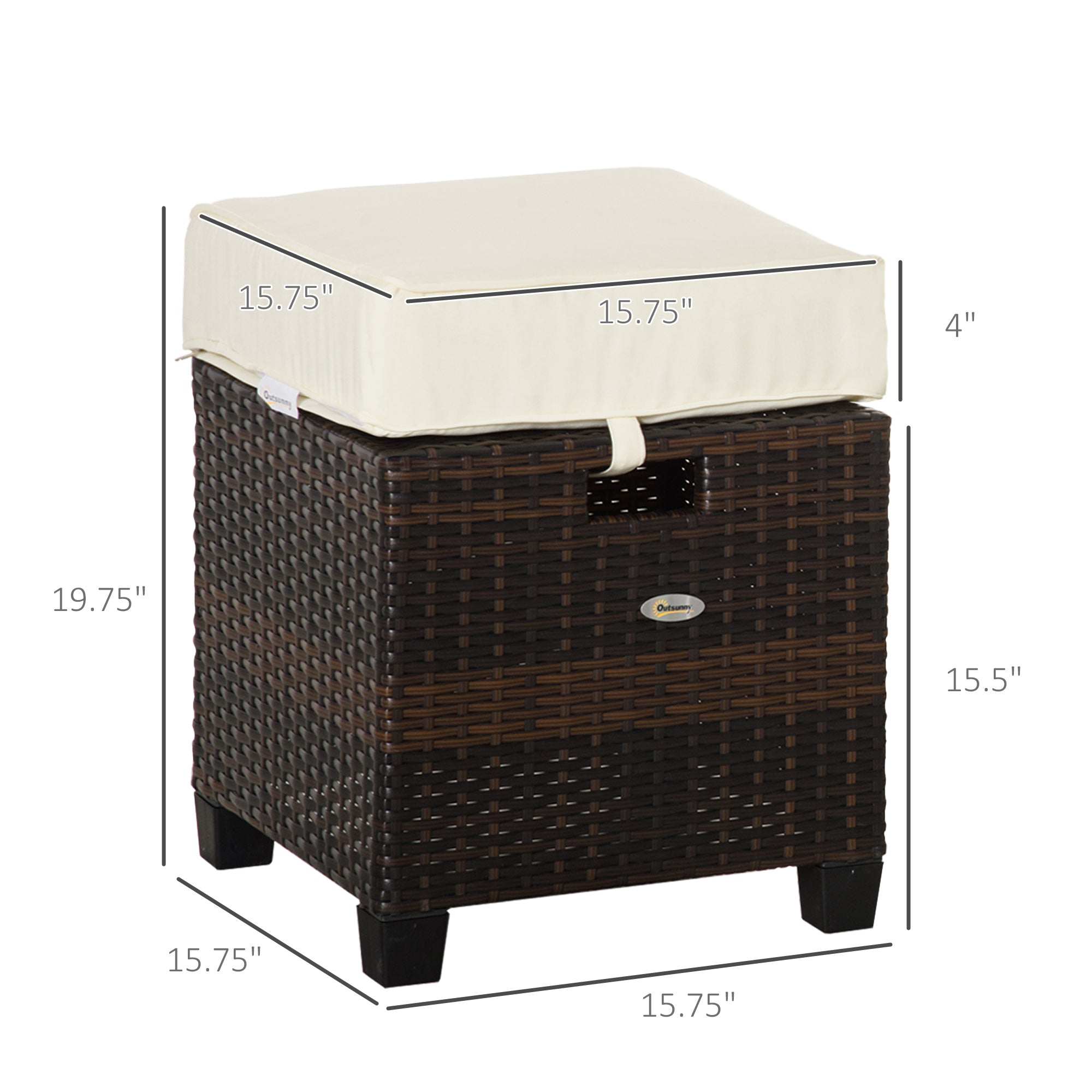 Outsunny Rattan Ottoman Set 2 Cushions Steel Frame Outdoor Footrest Patio Garden Furniture Brown 