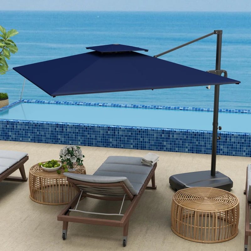 Square Cantilever Patio Umbrella, Double Top Patio Hanging Offset Umbrella with Crank & Tilt, 8' x 9', Dark Blue