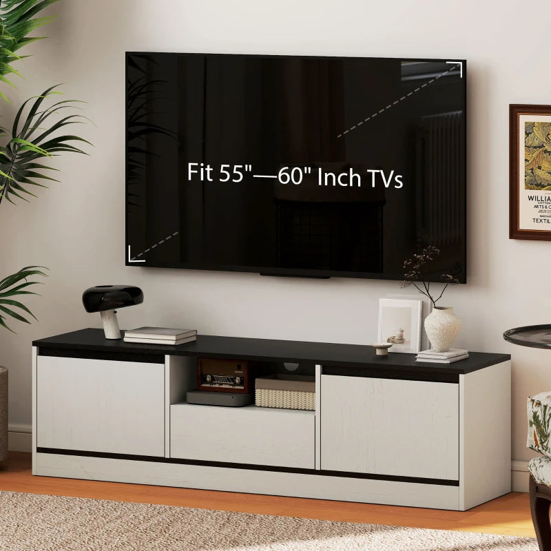 TV Stand for 55-60 Inch TV,  Entertainment Center w/ Cabinets, Shelf, Drawer and Cable Management for Living Room, White
