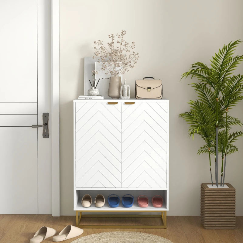 Entryway Shoe Cabinet, Shoe Storage Cabinet with Adjustable Shelf for 12 Pairs of Shoes, White