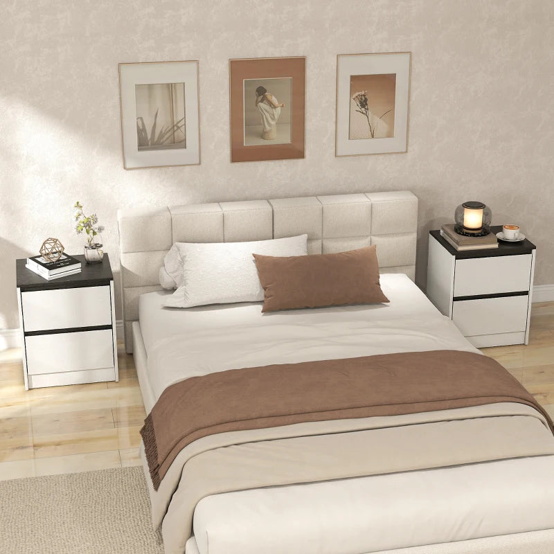 Nightstands Set of 2, Modern Bedside Tables with 2 Drawers, End Side Tables for Bedroom, White
